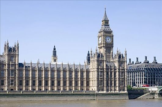 政府建筑,水岸,大本钟,议会大厦,威斯敏斯特,伦敦,英格兰