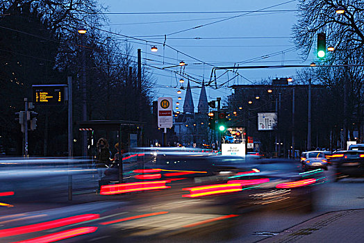 汽车,尾灯,巴士,电车站,红绿灯,黄昏,不莱梅,德国,欧洲