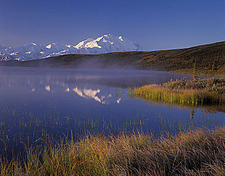 美国,阿拉斯加,德纳里国家公园,旺湖,晨光,山,麦金利山,北方