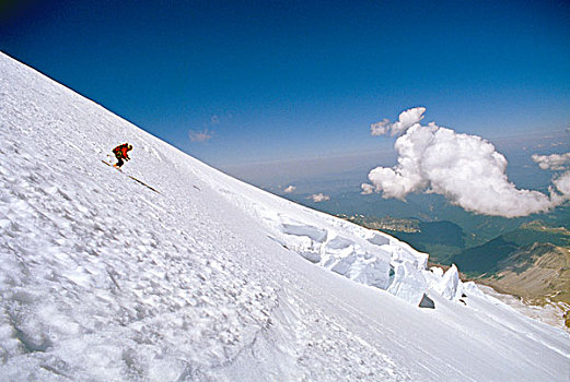 滑雪者,冰河,雷尼尔山