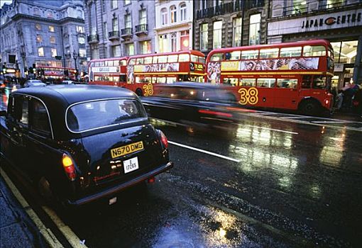 巴士,出租车,雨天,伦敦,英国