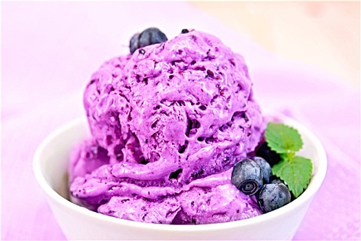 冰淇淋,蓝莓,碗,餐巾