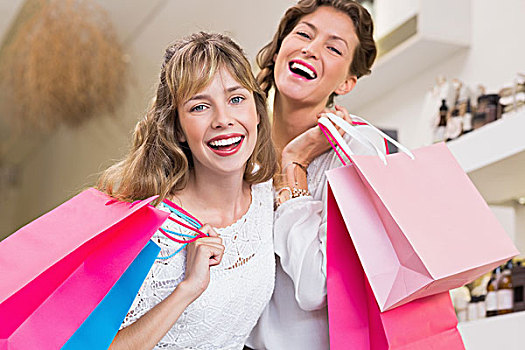 美女,女人,拿着,购物袋,笑,一个,商店