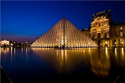 巴黎,四月,反射,卢浮宫金字塔,黄昏,夏天