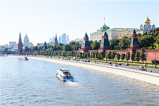 船,莫斯科,河,靠近,克里姆林宫,堤
