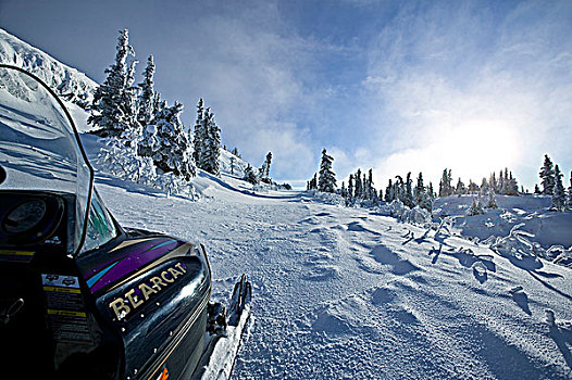 向上,灰色,山,靠近,小路,残留,下雪,育空地区,加拿大