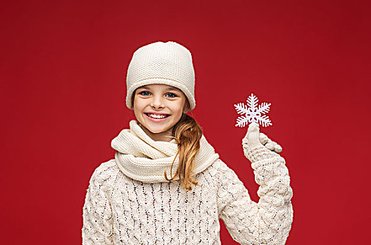 冬天,人,高兴,概念,女孩,帽子,围巾,手套,大,雪花