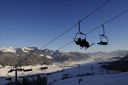滑雪缆车,滑雪,区域,湖,提洛尔,奥地利,欧洲
