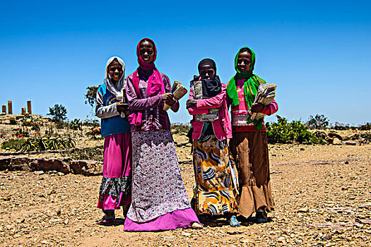 彩色,衣服,女生,厄立特里亚,非洲