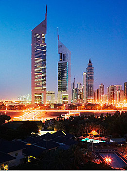 阿联酋塔楼,迪拜,天际线,阿联酋