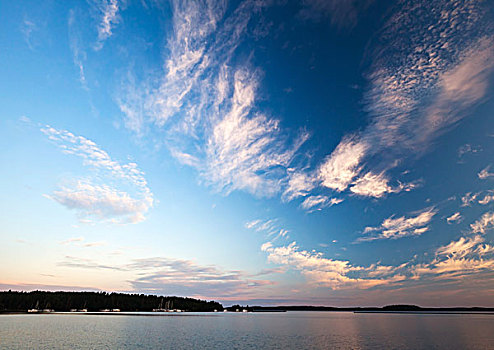 彩色,日出,云,背景,早晨,湖,卡瑞里亚,芬兰