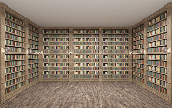 欧洲古典图书馆空间3d渲染背景图