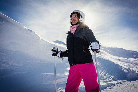 女人,滑雪,山,寒假