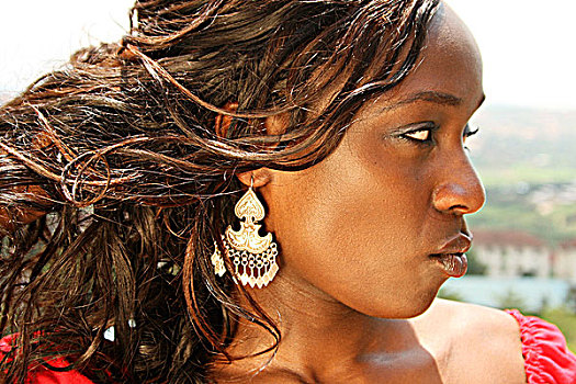 卢旺达,模特,老式,耳饰