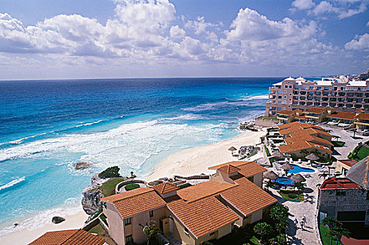 酒店,海滩,坎昆,加勒比海,尤卡坦半岛,墨西哥,北美