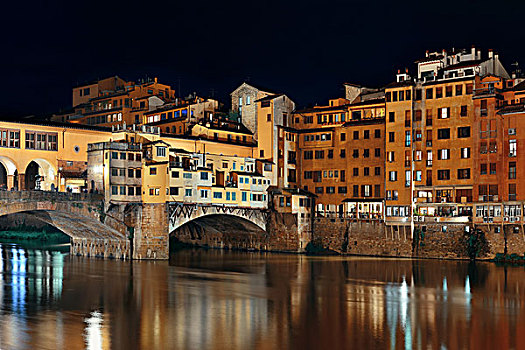 维奇奥桥,上方,阿尔诺河,佛罗伦萨,意大利,夜晚