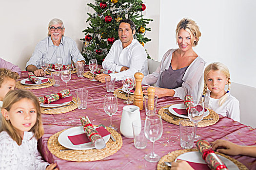 微笑,家庭,餐桌,圣诞节