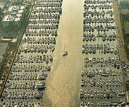 码头,威尼斯,游艇俱乐部,摩托艇,帆船,道路,洛杉矶,加利福尼亚,美国,北美
