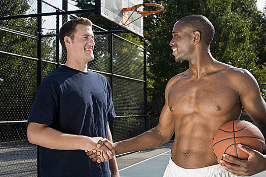两个,篮球手,握手