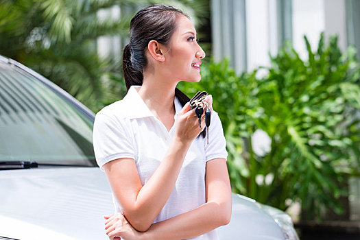 亚洲女性,展示,钥匙,新车