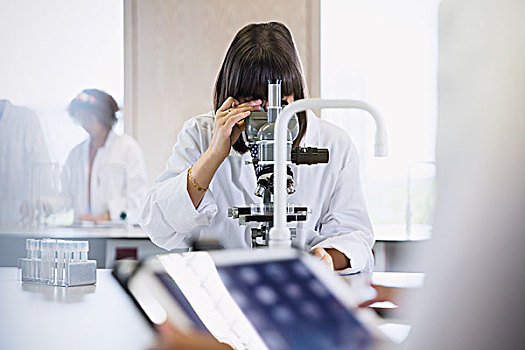 女性,大学生,显微镜,科学,实验室,教室