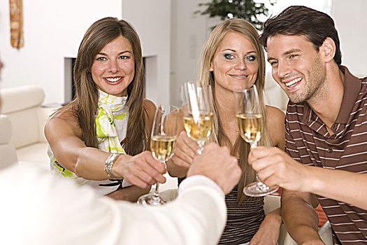 多,微笑,饮料,香槟酒杯,客厅,室内