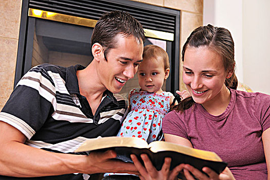 年轻,基督教,家庭,读,圣经,一起