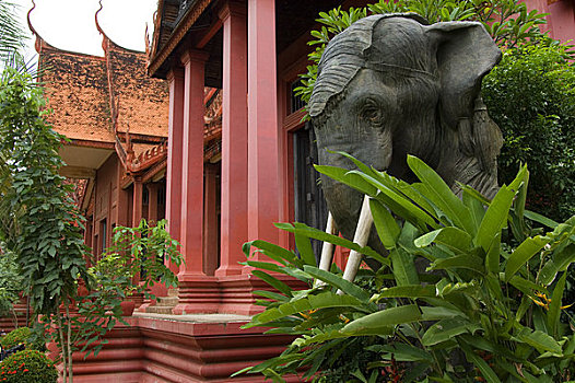 柬埔寨,金边,国家博物馆,大象,雕塑