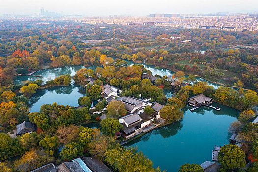 杭州西溪湿地公园秋色晨曦航拍