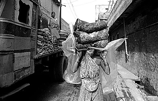 女工,皮革,产业,加尔各答,西孟加拉,印度,八月,2003年