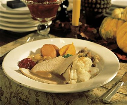 传统,感恩节,火鸡,餐饭