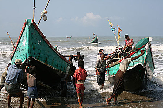渔民,船,岸边,沙阿,岛屿,市场,孟加拉,2008年