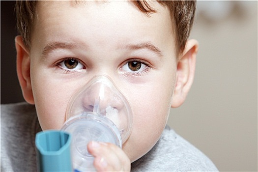 特写,图像,小男孩,呼吸器,哮喘