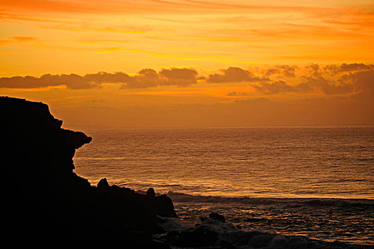 日落,悬崖,富埃特文图拉岛,加纳利群岛,西班牙,欧洲