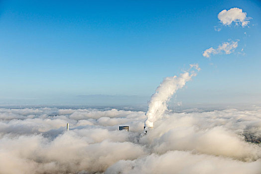 电厂,晨雾,云,出现,低云,遮盖,哈姆,鲁尔区,北莱茵威斯特伐利亚,德国