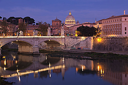 风景,上方,台伯河,圣彼得大教堂,黄昏,罗马,拉齐奥,意大利,欧洲