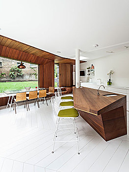 厨房操作台,异域风情,木头,吧椅,大窗,背景,长,玻璃桌,苍白,木椅