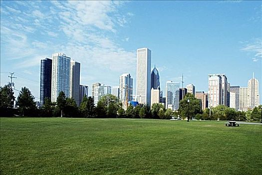 公园,正面,摩天大楼,城市,芝加哥,伊利诺斯,美国
