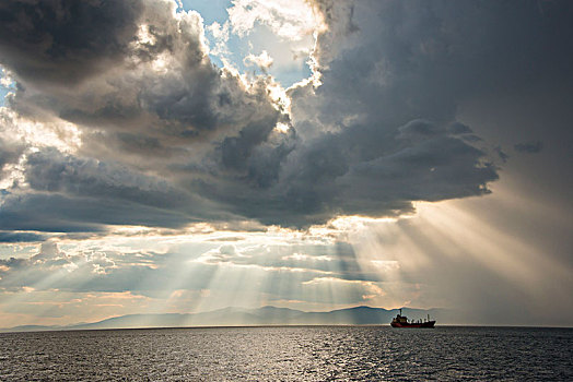船,太阳,云,高处,符拉迪沃斯托克,俄罗斯