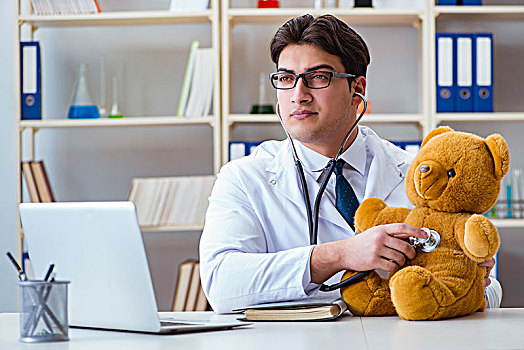 医生,兽医,儿科医生,拿着,检查,办公室,泰迪熊
