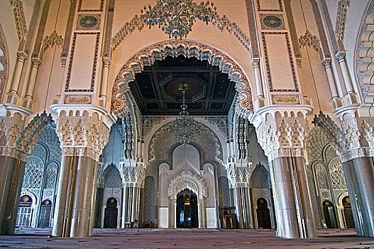 阿拉伯,拱,装饰,室内,哈桑二世清真寺,卡萨布兰卡,摩洛哥