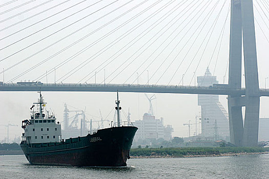 天津海河大桥轮船