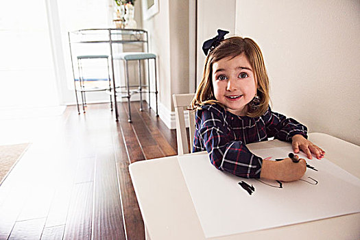 女孩,头像,绘画,蜡笔画,桌子