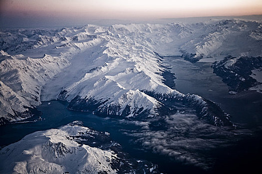 航线,喷气式飞机,海岸山脉,冬天,阿拉斯加