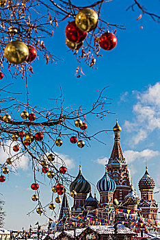 俄罗斯莫斯科圣瓦西里教堂圣诞景观