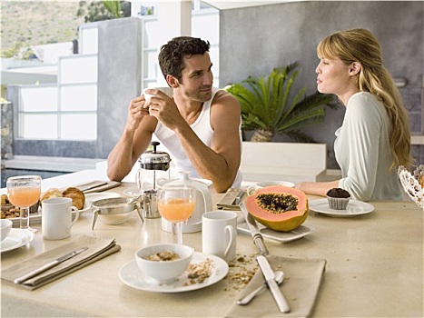 情侣,餐桌,早餐
