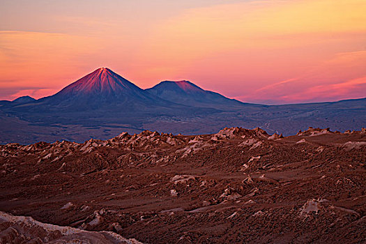 日落,上方,火山,阿塔卡马沙漠,智利