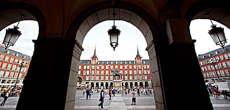 柱廊,围绕,广场,马约尔广场,马德里,西班牙,欧洲