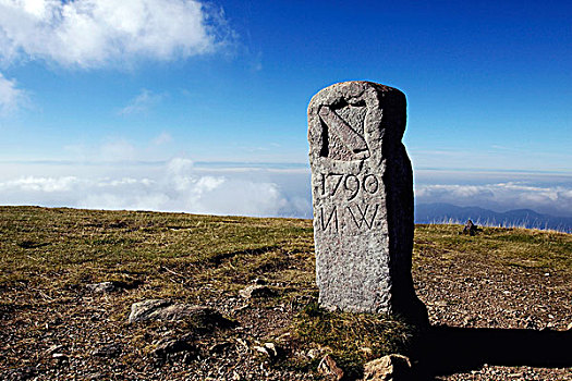 老,界碑,顶峰,山,黑森林,巴登符腾堡,德国,欧洲