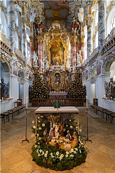 德国,十二月,朝圣教堂,维斯,圣诞时节